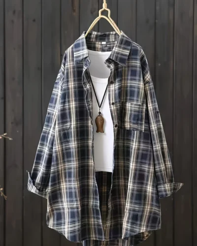 Plus-size Women's Top Black and White Plaid Polo Collar Shirt Spring and Summer Commute To Wear with 2025 Explosion