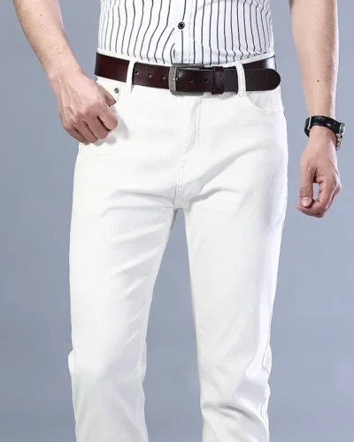Men's White Stretch Jeans Spring Summer New Classic Business Casual Cotton Slim Denim Pants Male Brand Clothing Trousers