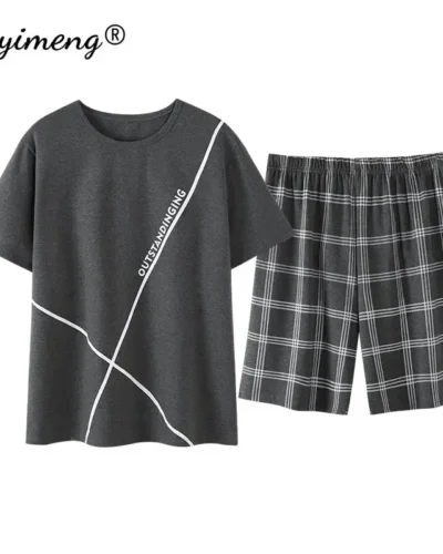 L-4XL Elegant Mens Cotton Sleepwear Summer Shorts Fashion Short Sleeves Homewear for Man Casual Male Pajamas 2 Pieces Set Pijama