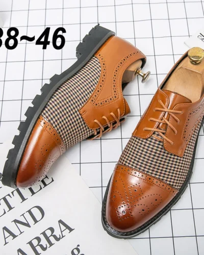 Men's Dress Oxford Brogue Derby Carved Fashion Business Male Designer Casual Leather Formal Loafers Suit Shoes for Men Footwear