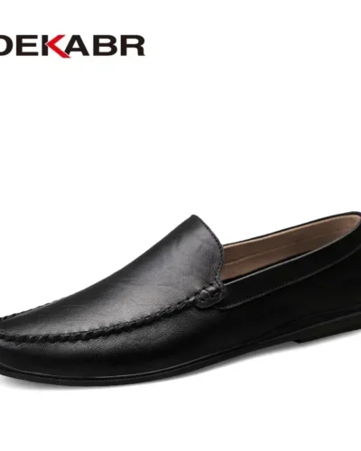 DEKABR Italian Mens Shoes Casual Luxury Brand Summer Men Loafers Split Leather Moccasins Comfy Breathable Slip On Boat Shoes