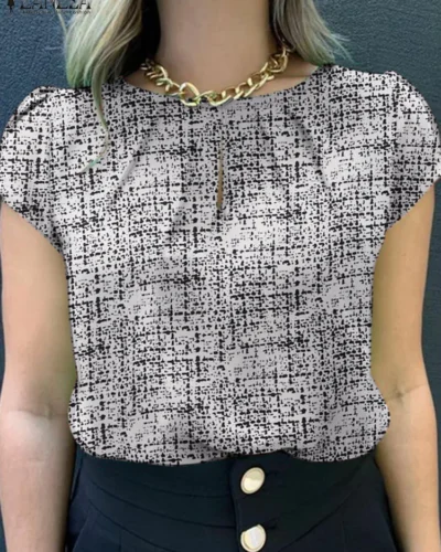 ZANZEA Summer Fashion Printed Blouse Woman Short Sleeve O-Neck Tops Casual Party Chemise Female Elegant OL Office Shirt 2024