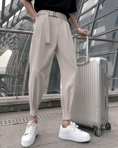 28-38 Size Fashion Men Casual Suit Pants Korean Slim Classic Harem Pants Wild Vintage Loose Solid High Quality Blazer Trousers