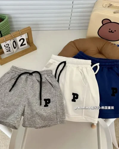 Kids Casual Sweatpants Boys Summer Shorts Girls Letters Elastic Waist Short Pants 2025 Childrens Trousers For 12M-7 Years