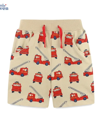Little maven Baby Boys Children's Clothing 2025 Summer Short Cartoon Fire Truck Pants Cotton Soft Comfort Kids Clothes 2-7 Years