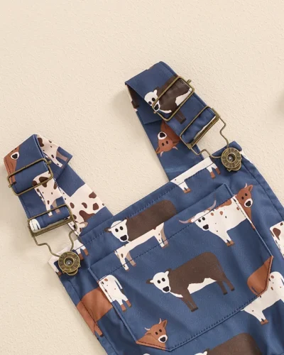 Children s Boys Denim Overalls with Dinosaur Print Adjustable Straps Buttons Pockets Shortall Summer Romper Jumpsuit