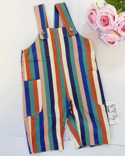 2025 New Spring/Summer Kids Overalls Colorful Stripes Baby Boys and Girls Straps Trousers Children Thin Style Outwear Jumpsuit