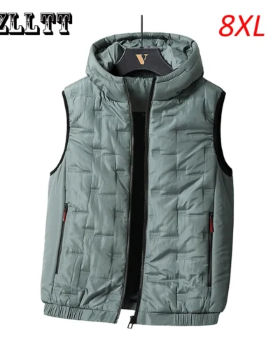 Spring Autumn Men Windproof Sleeveless Causal Vest Coats Mens Solid Quilted Waistcoat Vest Men's Vest Hooded Male Large Size 8XL