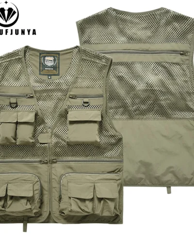 2025 Summer Men Outdoor Tool Camping Fishing Vest Men Sleeveless Many Pocket Casual Breathable Loose Thin Vest Male Waistcoat