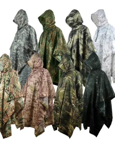 Camouflage Folding Raincoat for Hiking Portable Tactics Poncho Men Waterproof Tourism Packable Rain Jacket Cover Army RainWear