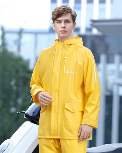 Men's Women's Fashion Raincoat Adult Waterproof Poncho Yellow Motorcycle Raincoat Suit Travel Hiking Rain Jacket Pants Rain Gear
