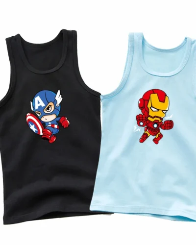 Baby Boys Summer Sleeveless T-shirt Cartoon Hero Vest 2pcs Sets Children Thin Cotton Undershirt Sports Tank Tops 3-12Y