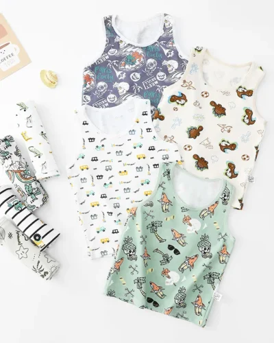 Boys Tank Tops Summer Sleeveless T-shirt for Kids Cartoon Print Teenager School Tops Cotton Toddler Undershirts Baby Tees