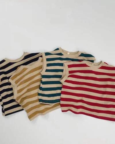 2024 Summer Children's Clothing Kids Striped Vest Retro Boy Girl Sleeveless T-shirt Loose Baby Sports Tops Cotton Toddler Tees