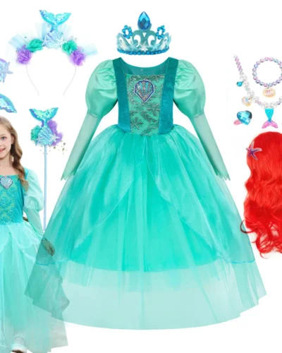 Mermaid Dress for Girls Princess Ball Gown Kids Christmas Party Costume Halloween Gift 3-10T