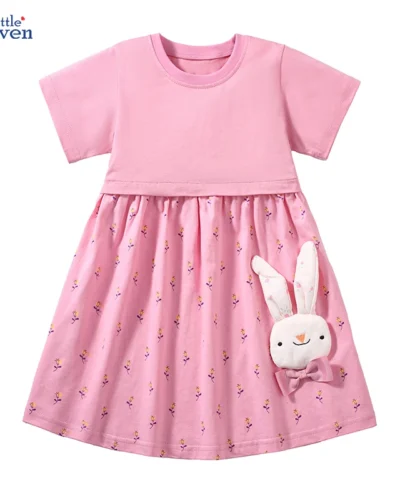 Little maven Children's Clothing Baby Girls 2025 Summer Embroidered Cartoon Casual Rabbits Dresses Dresses Kids Clothes