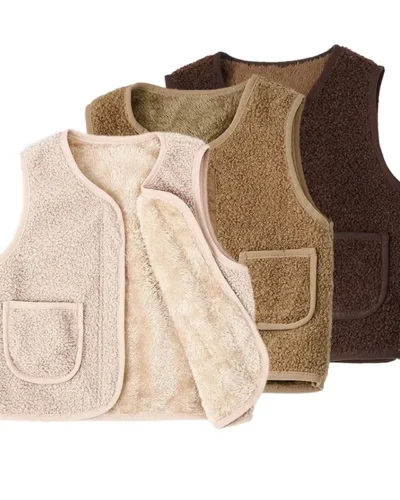 Children's Vest Winter Lambswool Waistcoat Baby Keep Warm Coat Autumn Winter Clothes Kids Boys Girls V Neck Solid Outerwear