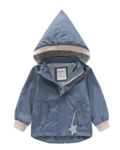 Baby and Girls Boys Plain Waterpoof Lined Hooded Zip Jackets School Kids Track Coats Child Outfit Tops Windbreaker 2-11Yr
