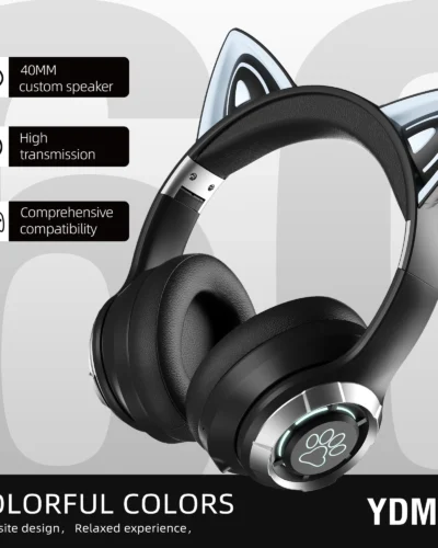 LED YDM60 Cat Ear Head mounted Bluetooth Earphones Color Folding High Sound Noise Reduction Leisure Sports Sleep Aid Earphones