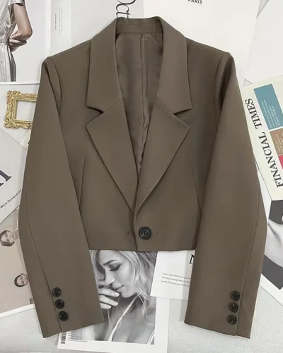 Cropped Blazers for Women 2024 New Korean Fashion Long Sleeve Button Up Suit Jacket Woman Elegant All Match Office Blazer Female