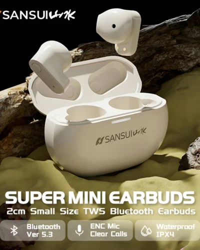Sansui W97 Bluetooth TWS Earbuds 2cm Ultra Mini in-Ear Wireless Earphone IPX4 Waterproof Sport Bluetooth Headphones ENC HD Calls