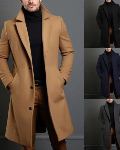 Warm And Comfortable Black Trench Coat For Mens Long Sleeve Single Breasted Overcoat Perfect For Fall And Winter