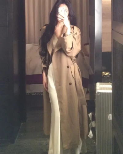 Korea Style Turn-Down Collar Long Trench With Belt Women Solid Fashion Single Breasted Slim Coat Female Elegant Clothes Autumn