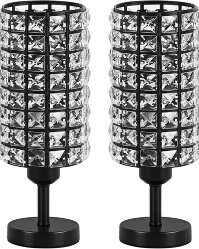 Elegant Crystal Table Lamps Set of 2 Black Modern Bedside Lamp Small Decorative Nightstand Lamp Black Desk Lamp for Living Room