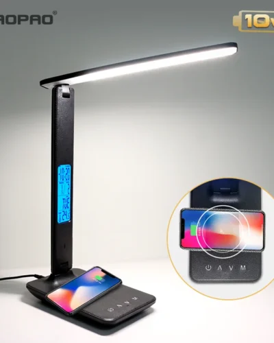 LAOPAO 10W QI Wireless Charging LED Desk Lamp With Calendar Temperature Alarm Clock Eye Protect Study Business Light Table Lamp