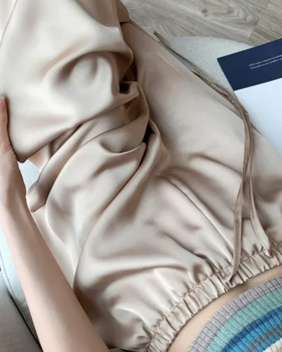 Women's Wide Leg Pants Summer Ice Silk Straight Trousers High Waist Ladies Casual Loose Satin Soft Full-length Pants for Women