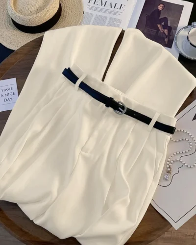 Loose with Belt Suit Wide Leg Pants Women Korean Elegant Office Lady Casual Straight Trousers Fashion High Waist Solid Pants New