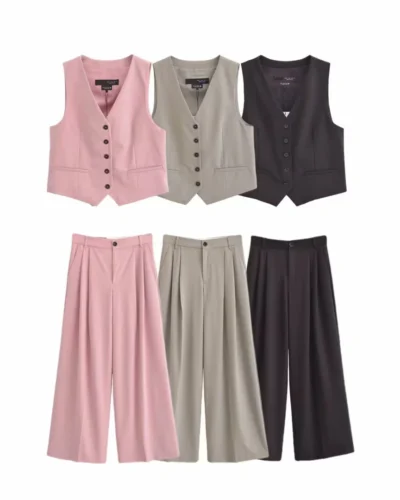 Tangada Women Black Wide Leg Suit Pants Trousers Lady Pants 6P0109