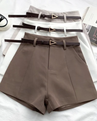 ITOOLIN Casual Women's Shorts A-line High Waist Short Chic Office Lady Shorts With Belted Vintage Female Trousers Spring Summer