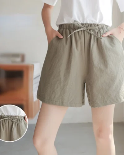 High Waisted Casual Linen Shorts Women Gym Workout Shorts Cotton Short Pants Loose-fitting Ladies Short Femme Women Shorts Sport