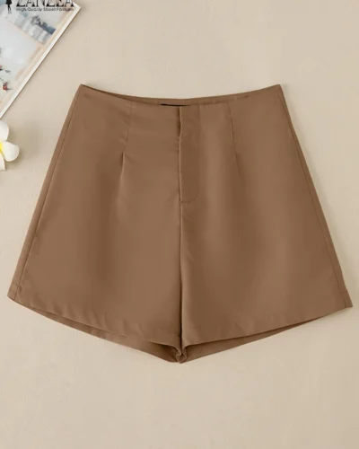 ZANZEA 2025 Summer High Waist Short Pants Leisure Everyday Wear Loose Casual Shorts Solid Wide-Leg Women's Mid-Thigh Trousers