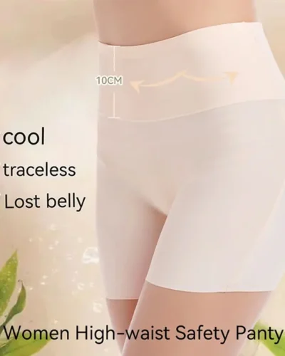 Women High Waist Panties Safety Short Pants Anti Exposure Underwear Corset Pants M L XL Black Skin White Ice Silk Traceless