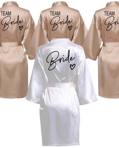 Wedding Party Team Bride Robe With Black Letters Kimono Satin Pajamas Bridesmaid Bathrobe SP003