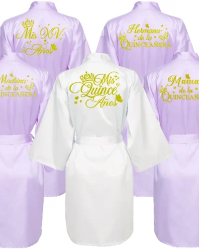 Mis15 Años Robe 15 Years Girl Birthday Party Robes Quinceanera Robe Mis XV Bathrobe Silkly Nightgown