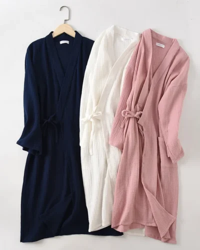 New spring and autumn Japanese kimono robe couple cotton crepe bathrobe men and women kimono robe robes for women sleepwear
