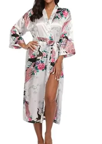 Sexy Women Long Robe With Pocket Wedding Bride Bridesmaid Dressing Gown Rayon Kimono Bathrobe Large Size S-XXXL Night Dress