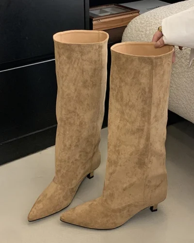 Liyke Autumn Winter Sexy Women Knee-High Boots Street Style Pointed Toe Thin Low Heels Cowboy Ladies Shoes Long Botas De Mujer