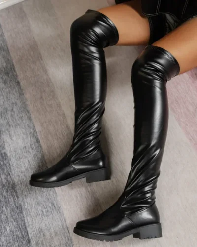 Women's Over-the-knee Boots Thigh High Low Heel Trend Elegant Plus Size Comfortable Fashion Round Head Black
