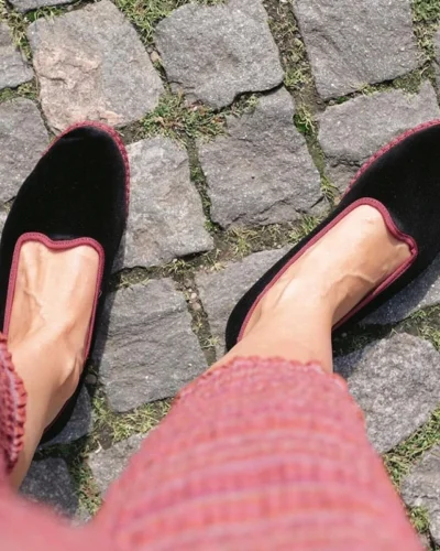 Velvet Black Flats Shoes Women Slip on Casual Streetwear Hand Stitch Loafers Flannel Round Toe Ladies Mary Janes Shoes Footwear