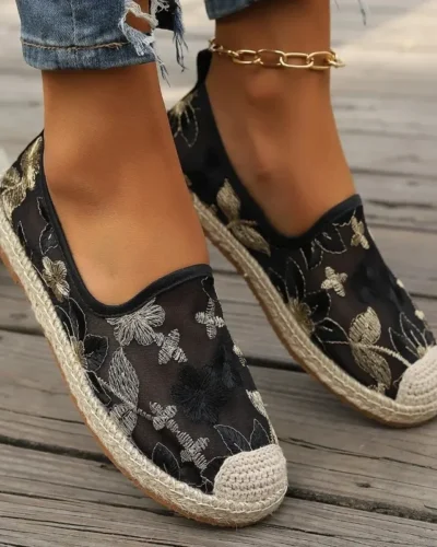 Large Size Single Shoe Women's 2024 Summer New Lace Mesh Hollowed Out Women's Flat Bottomed Fisherman's Shoes  flat shoes women