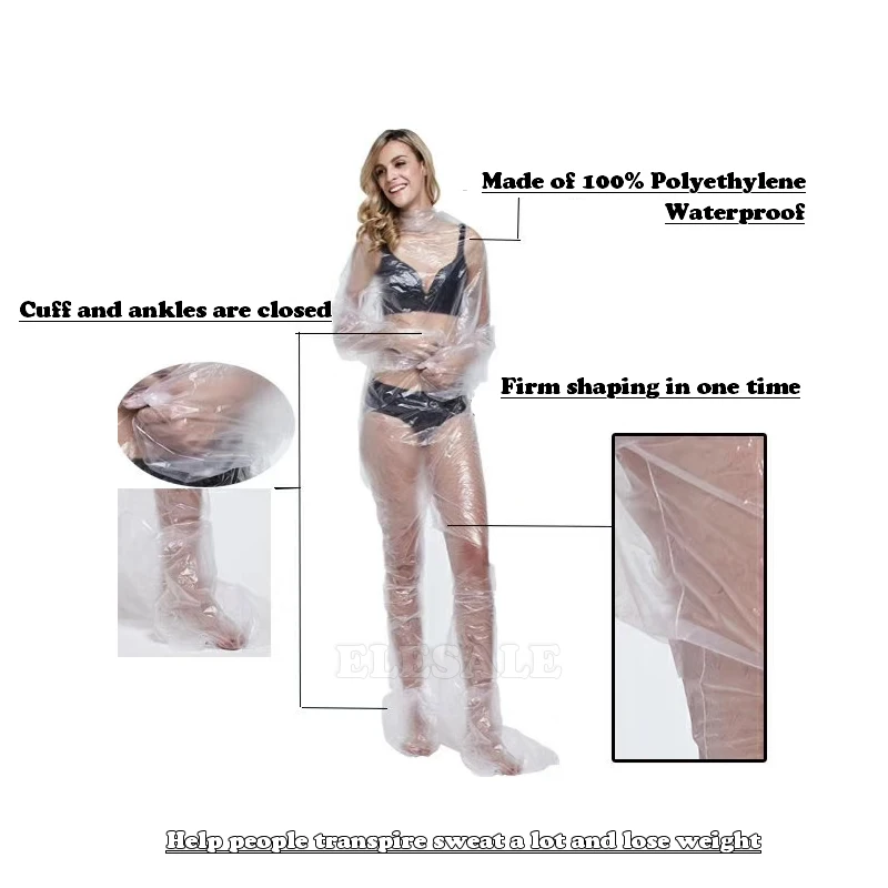 10Pcs/Pack Disposable Sauna Sweat Coverall Clear Waterproof PE Plastic Body Suit Weight Loss Sauna Wholesale For Beauty Salon - Image 3