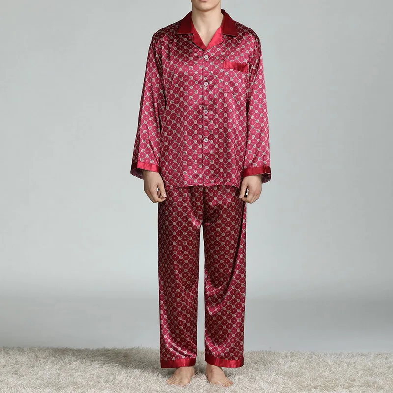 Mens Satin Silk Pajama Sets Sleepwear Casual Nightgown Loose Loungewear Pajamas Pijamas Autumn New Print Nightwear Homewear - Image 5