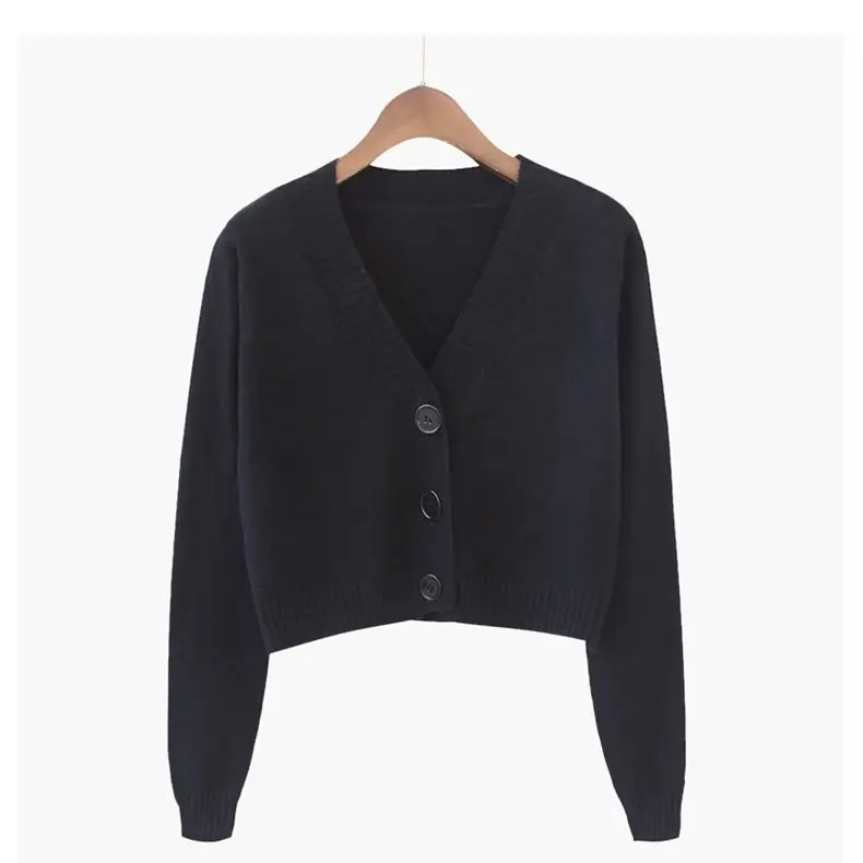 Knitted Cropped Cardigan Women Korean Short Sweater Long sleeve Crop Top V neck Fashion Y2k Clothes Green Blue - Image 3