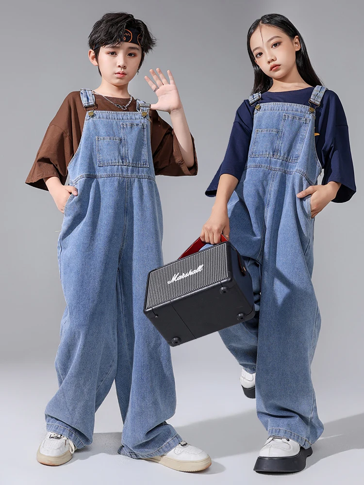 Kids Hip Hop Clothing Oversized Sweatshirt Tops Denim Overalls Bib Pants for Girl Boy Streetwear Dance Costumes Teens Clothes - Image 2