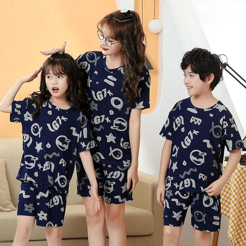 2 pieces for boys and girls pajamas Summer parent-child thin short sleeve cute neutral children's set Cute Children's homewear - Image 6