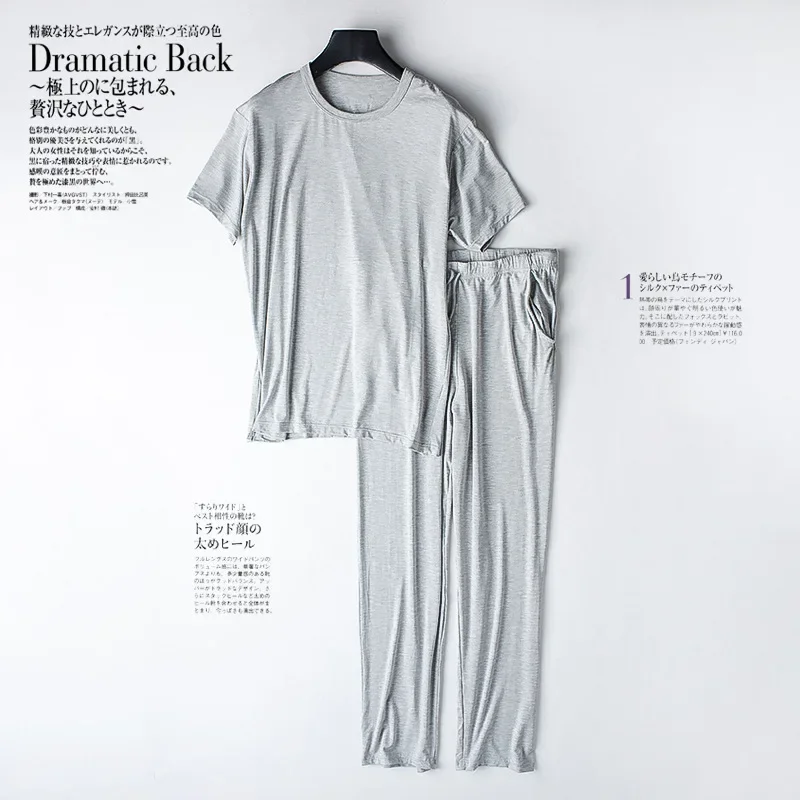 Men's spring and summer new modal pajamas two-piece short-sleeved trousers thin large size loose sports home wear suit sleepwear - Image 3